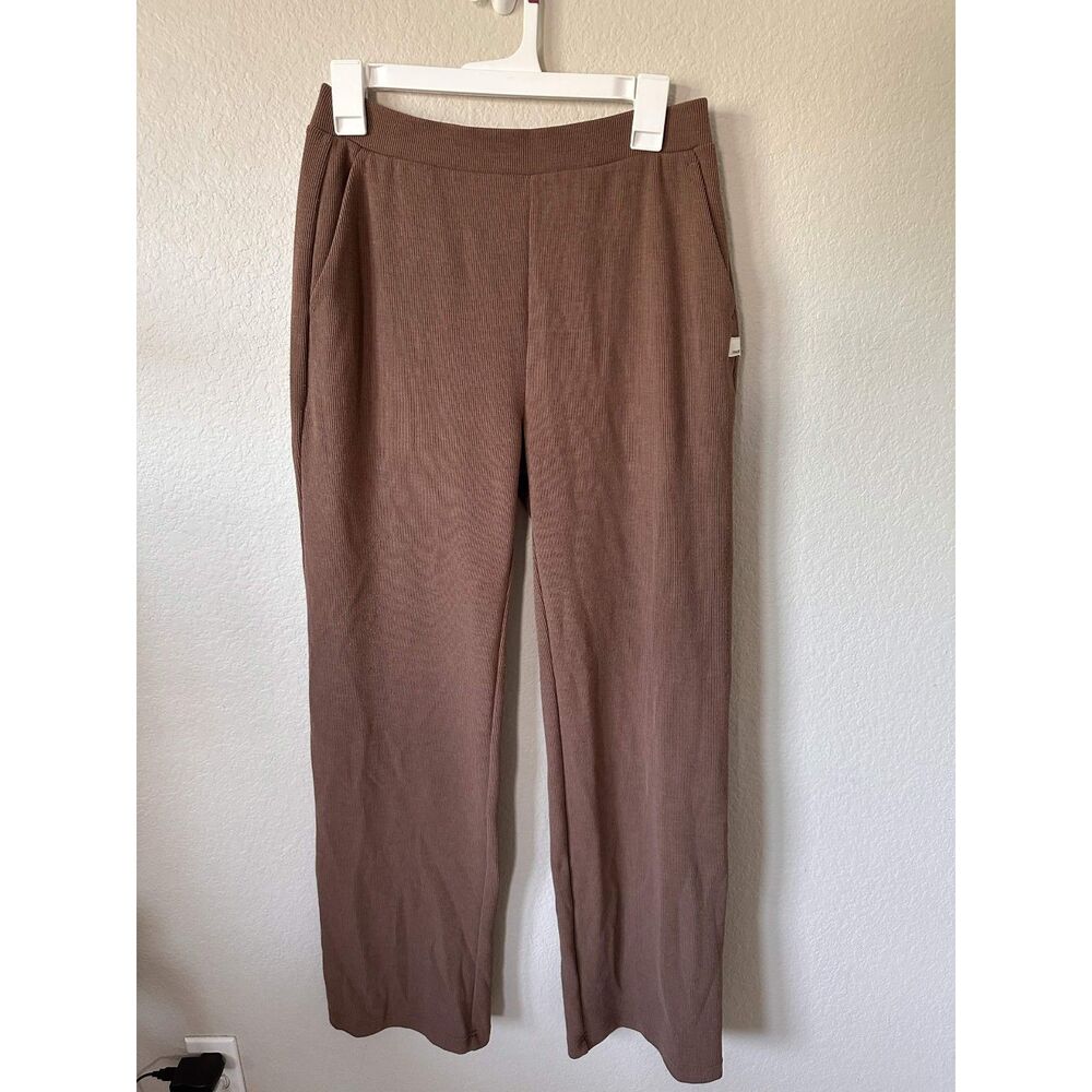 Vuori Aston Wide Leg Ribbed Pants Brown Size M Cozy Lounge Athleisure - Picture 2 of 7